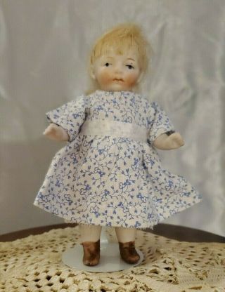 Antique German Miniature All Bisque Wired Doll Kestner 620 Painted Features