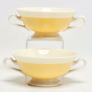 Rare (2) Vintage Lenox " Three Step Yellow " Double Handle Footed Soup Bowls