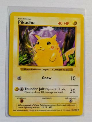 Red Cheeks Pikachu 58/102 Shadowless - Base Set Wotc Pokemon Card - Nm Lp