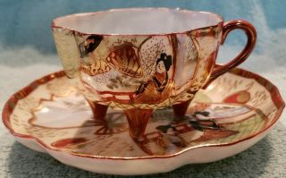 Vintage Tashiro Eggshell Porcelain 4 Footed Tea Cup And Saucer Japanese,  Rare