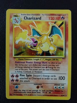 Charizard 4/102 Holo Pokemon Card Rare Base Set Unlimited Very Lightly Played