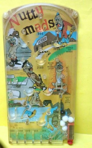 Vintage Rare 1960s Marx Nutty Mads 12 " Plastic & Metal Pinball Game