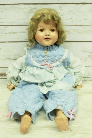 Antique Composition Doll Soft Body Sleepy Eyes With Teeth Old Creepy Doll