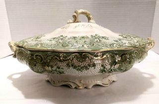 Antique John Edwards Porcelain De Terre " Fleur De Lys " Covered Vegetable Tureen