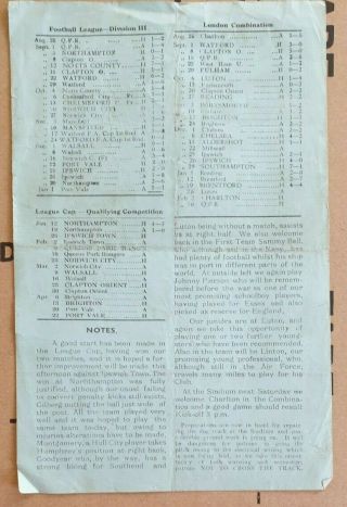 1945/46 LEAGUE CUP SOUTHEND UTD v IPSWICH (single sheet issue) rare 2