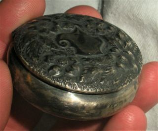 Antique C.  1880 Victorian Sterling Silver Vanity Compact Box Repousse Work Vafo