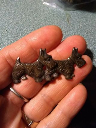 Vintage Sterling Scottie Dogs Pin Antique Jewelry