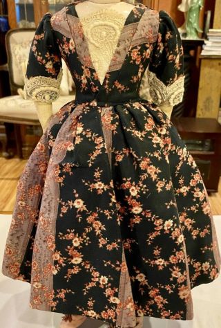 108 Vintage Lined Couture Dress For Antique French Or German Bisque Lady Doll