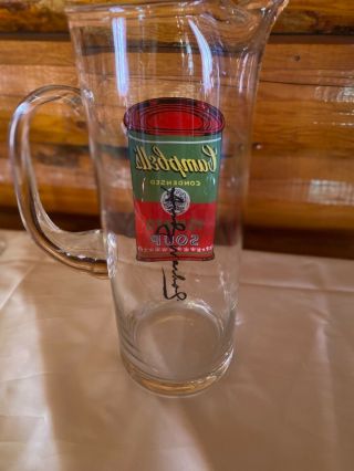 Rare Vintage Cambell’s Tomato Soup Tall Glass Pitcher Andy Warhol Signature