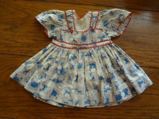 Cotton Doll Dress For Antique Vintage Bisque Or Early Doll Circus Print