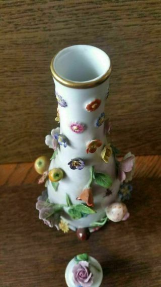 Antique Meissen Porcelain Vase Cover w.  applied Flowers and Insects (1) 3