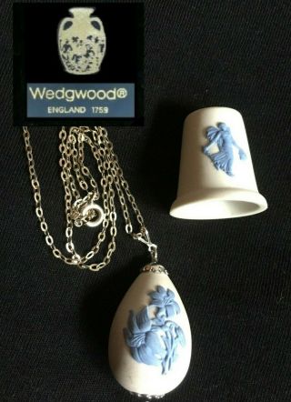 2 X Rare Reverse Colour Blue On White Jasper Wedgwood - Necklace 925 & Thimble