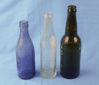 Set Of 3 Us Antique Vintage Old Glass Bottle Cola Soda Pop Beer