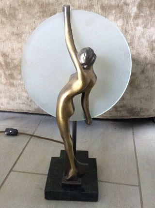 Rare Vintage Silhouette Art Deco Marble Base Nude Woman Bronze Lamp