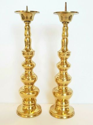 Rare Vintage Brass 9 3/4 Inch Candlesticks Pair Made In Japan