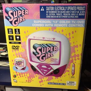 Supergirl 13 " Color Tv/dvd Combo W/remote Pink White Kids Dc Wb Great Rare