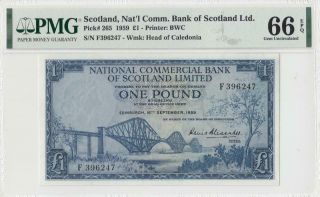 1959 National Bank Of Scotland 1 Pound 396247 Rare ( (pmg 66 Epq))