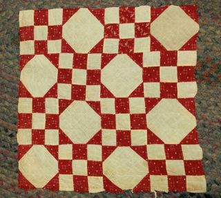 Antique Fabric Quilt Top Cutter Pc Turkey Red Calico Snowball Primitive 18 " X18 "