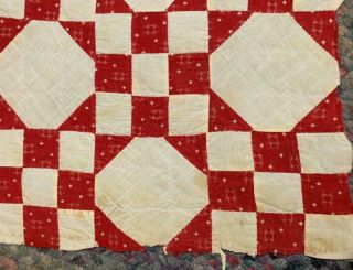 Antique Fabric Quilt Top Cutter Pc Turkey Red Calico Snowball Primitive 18 
