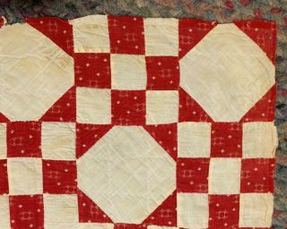 Antique Fabric Quilt Top Cutter Pc Turkey Red Calico Snowball Primitive 18 