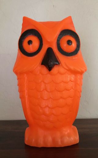 Rare - Vintage 13 " Orange Light Up Plastic Owl Blow Mold Halloween
