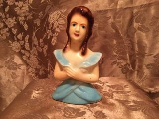 Vintage Porcelain Lady Head Bust Figurine,  Blue Eyes And Dress