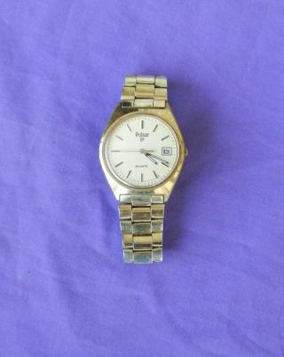 Men Pulsar Quartz Wristwatch Date Gold Tone Vintage