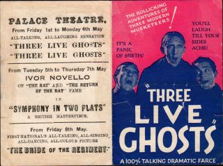 Three Live Ghosts Movie Herald 1929 Rare