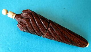 Antique Carved Wooden Rolled Parasol Needle Case