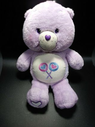 2003 Care Bears Share Bear Lollipop Purple Stuffed Plush Toy Animal 13”
