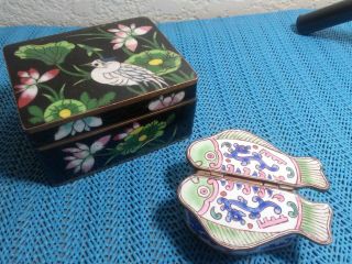 Outstanding Pair Asian Chinese/japanese Enamel Over Copper/brass Boxes Cloisonne