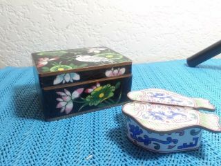 Outstanding pair Asian Chinese/Japanese enamel over copper/brass boxes CLOISONNE 3