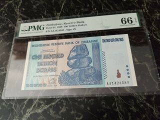 Zimbabwe 100 Trillion Dollars 1 Pmg 66 Epq P91 Unc Label Aa 2008 Rare