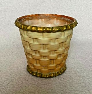 Royal Worcester Woven Basket Vase Blush Ivory Gold Trim Antique Ca.  1909