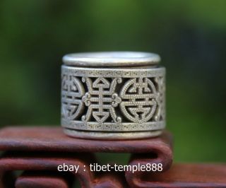 Chinese Miao Jewelry Silver Flexible Rotate Hollow Out Lucky Pattern Finger Ring
