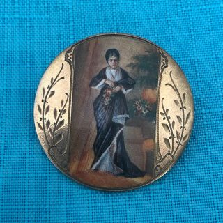 Antique Hand Painted Portrait Of A Lady Brooch France