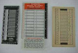 3 Postage Stamp Perforation Guides Metal Plastic Cardboard Vintage
