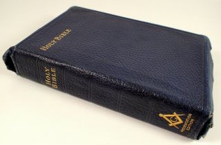 Antique Vtg 1926 Freemasonry Presentation Edition Holy Bible Blue Leather Cover