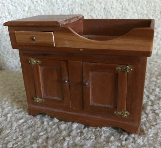 Vintage Dollhouse Miniature 1:12 Scale Walnut Finish Dry Sink/cabinet Rare