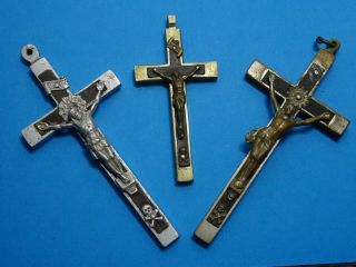 3 X Antique French Priest Crucifix // Skull & Crossbones 1880 - 1900