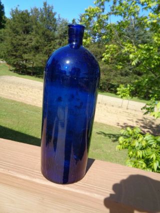 (rare) Large Antique Round Cobalt Blue Apothecary Bottle 14 " Blob Top