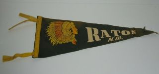 17 " Old Antique Vintage 1950s Raton Mexico Indian Chief Graphic Felt Pennant