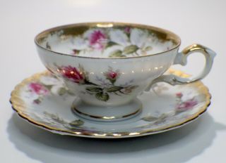 Vintage Royal Sealy Teacup And Saucer Moss Rose Pattern Japan 1940 
