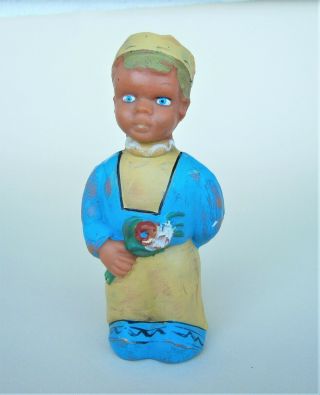 Vintage Dutch Holland Boy With Flowers Rubber Toy Rare Doll Hand Painted