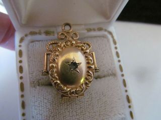 Vtg Antique Victorian Gold Filled Photo Locket Fob Picture Paste Stone Star