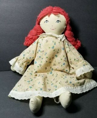 Vintage 17.  5in Rag Doll Handmade Dress Embroidered Face