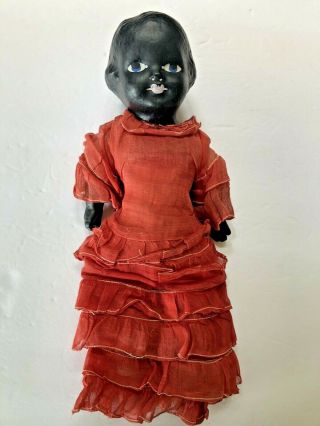 Antique Vintage African American Black Doll Paper - Mache /cloth Body 13 "
