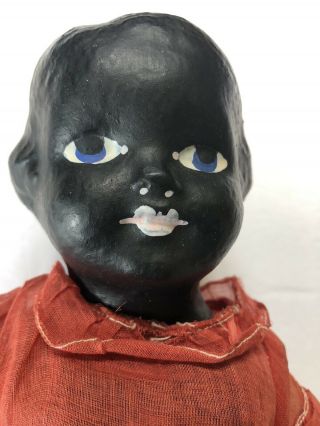 Antique Vintage African American Black Doll Paper - Mache /Cloth Body 13 