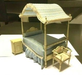 Vintage Bespaq? 1:12 Scale Dollhouse Miniature Canopy Bed Repaired