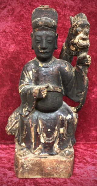 “king Of Medicine” Antique Wood Carves Chinese Burial/tomb Sculpture
